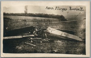 AMERICAN FLIEGER ROOSEVELT AIRCRAFT WRECK VINTAGE REAL PHOTO POSTCARD RPPC