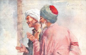 Constantinople Turkey Turkish Men Artist Signed Vintage Postcard AA47646