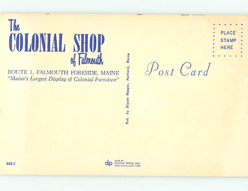 Unused Pre-1980 OLD CARS & COLONIAL FURNITURE SHOP Falmouth Foreside ME v5671