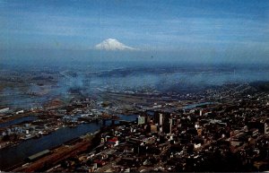 Washington Tacoma Aerial View With Mt Rainier In Distance