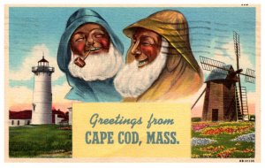 Massachusetts  Greetings From Cape Cod, 2 Fisherman Large letter