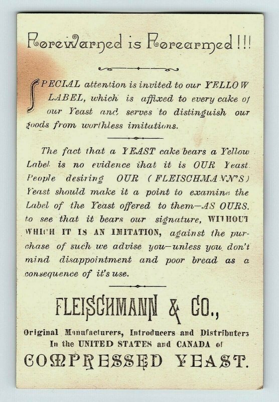 1880's-90's Fleischmann & Co. Compressed Yeast Beautiful Lady Image P156