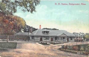Bridgewater MA Railroad Station Train Station Depot Postcard 