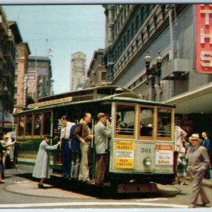 c1950s San Francisco, Cali Cable Car on Turntable Powell Market St Crowd PC A233