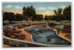 Vintage 1940's Postcard Pond & Sunken Garden Cahoon Park Roswell New Mexico