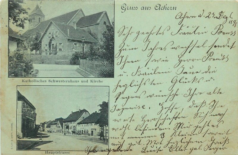 Vintage Postcard Gruss aus Achern Germany Split view Posted 1898 Baden-Württembe