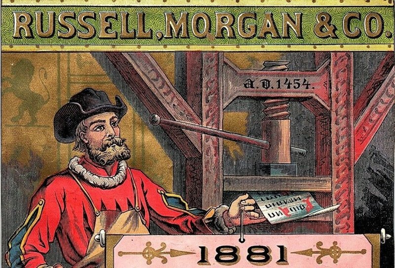 1881 Russell, Morgan & Co. Show Cards Label Wood Block Printers Graphic Card &L