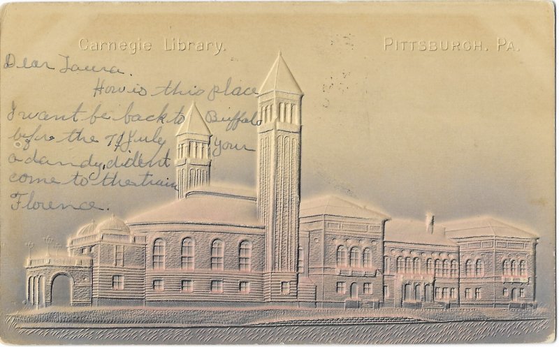 Carnegie Library Pittsburgh Pennsylvania Embossed Undivided Back