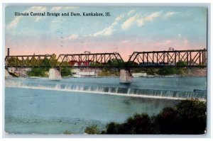 c1910 Illinois Central Bridge Dam River Lake Kankakee Illinois Vintage Postcard