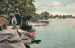 Boating Old St. Joe Boat Harbor Bay Scene Elkhart Indiana Antique Postcard 1908