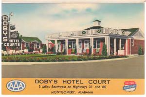 MONTGOMERY ALABAMA UNITED MOTOR COURTS DOBY HOTEL COURT LINEN POSTCARD