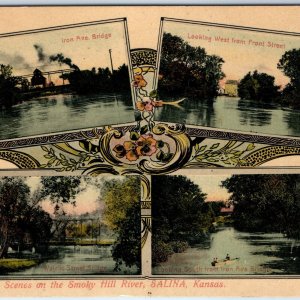 c1910s Salina, KS Scenes Smoky Hill River Bridge Multi View Postcard Kans A172