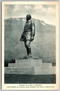 Vtg Montana MT John F Stevens Statue Great Northen Railway Railroad Postcard