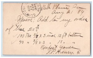1889 JP Henry Lumber Belle Plaine Iowa IA Clinton IA Antique Posted Postal Card