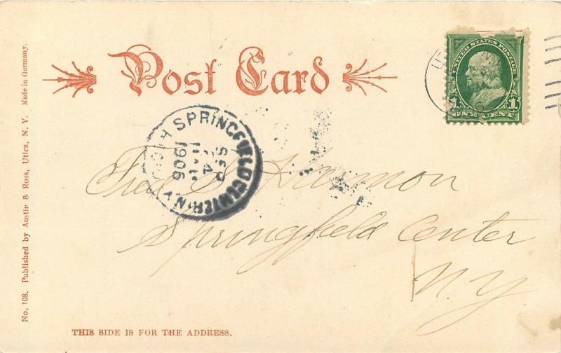 c1906 Lithograph Postcard Masonic Temple Utica NY Oneida County Fraternal posted