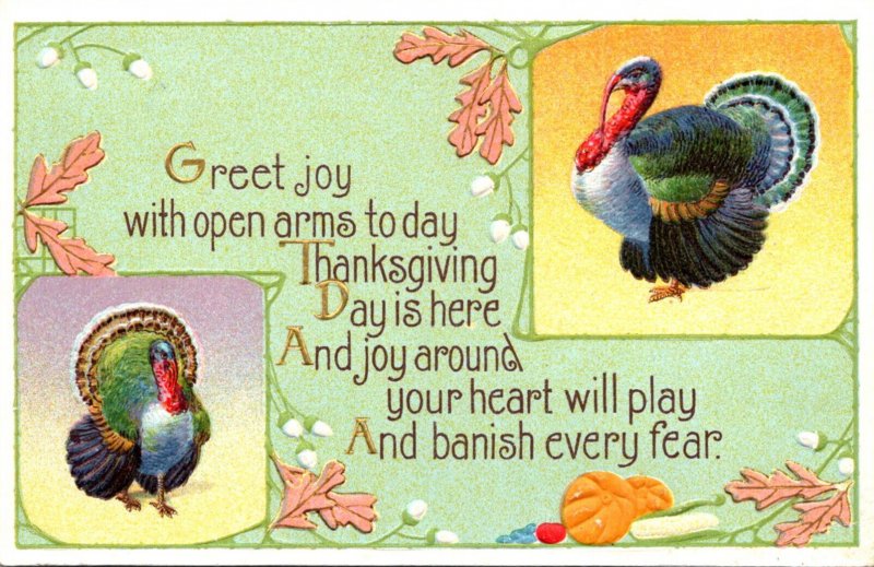 Thanksgiving Greetings With Turkeys and Pumpkins