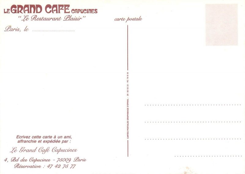 Le Grand Cafe Capucines  Le Restaurant Plaisir  Paris modern postcard