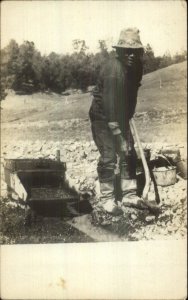 Gold Mineral Panning - Native Indian? c1910 Real Photo Postcard - Amateur