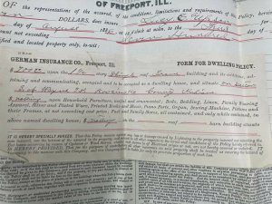 Antique 1886 German Insurance Company Freeport Ilinois Warsaw Indiana Contract