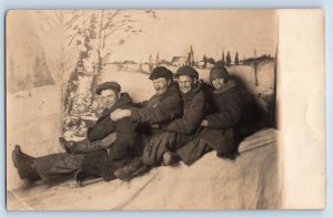 South Saint Paul MN Postcard RPPC Photo Man Boys Winter Sledding Studio 1916