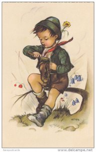 AS: Bonnie, Little Boy Sitting on a Branch Cleaning His Shoe With a Brush, 30...