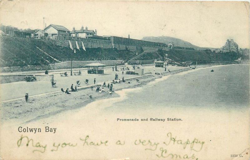 Colwyn Bay Promenada and Railway Station Wales 1904 postcard