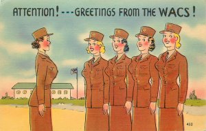 Linen WWII Postcard Attention From The WACS! Womens Army Corps WAC Comics 412