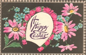 Vintage Postcard A Happy Easter Flowers Embossed Border Greetings Wishes