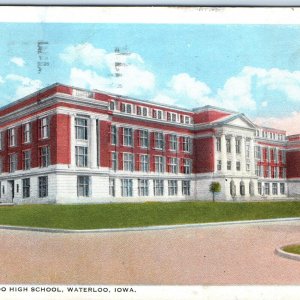 c1920s Waterloo, IA New East High School Litho Photo Postcard Architecture A62