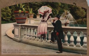 Postcard 1910's She Sang Stopped & Looked Around! Girl Talking With Her Man Art 