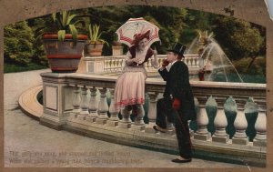 Postcard 1910's She Sang Stopped & Looked Around! Girl Talking With Her Man Art