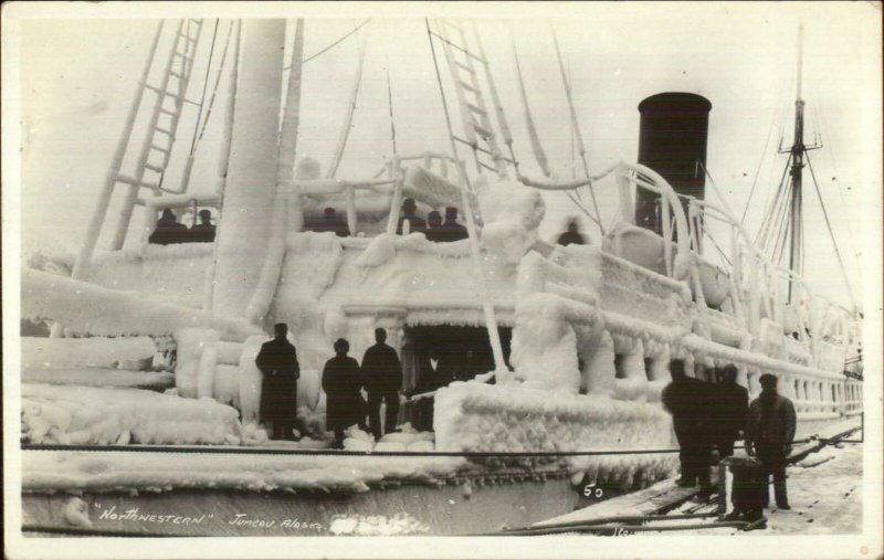 Juneau Alaska AK Steamship Ship Northwestern Covered in Ice c1920s RPPC 