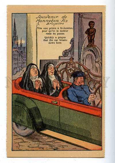 185707 MANNEKEN PIS Nun Pray in Car Vintage COMIC PC