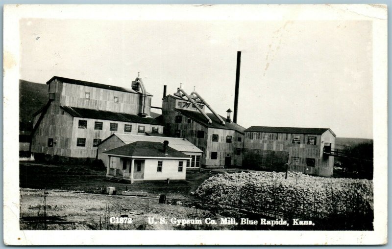 BLUE RAPIDS KS US GYPSIUM CO. MILL ANTIQUE REAL PHOTO POSTCARD RPPC