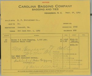 1942 Carolina Bagging Company Bagging and Ties Henderson, NC Jute Bagging 149 