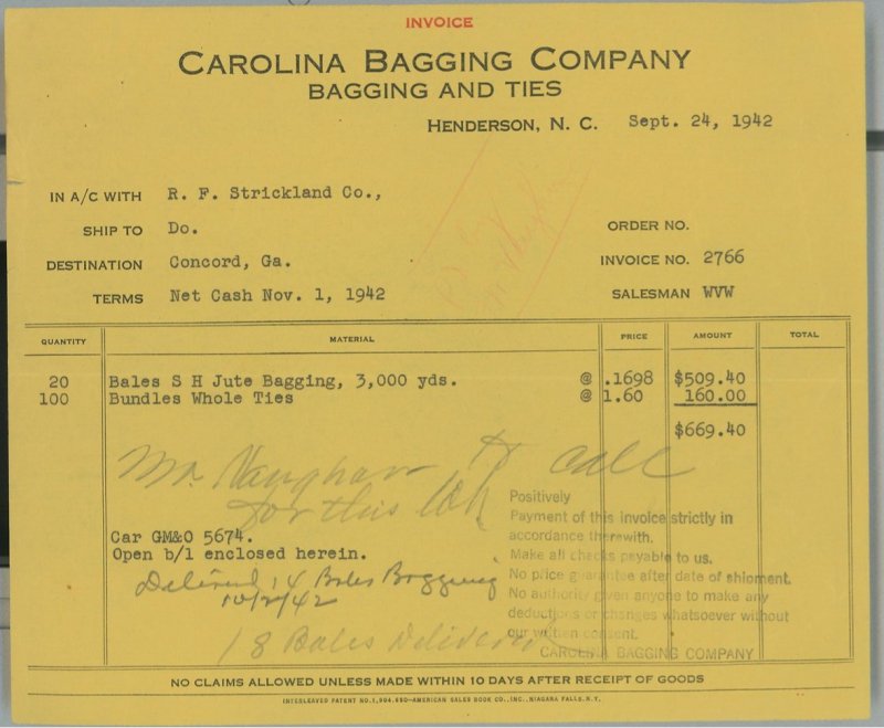 1942 Carolina Bagging Company Bagging and Ties Henderson, NC Jute Bagging 149