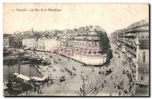 Marseille - Rue de la Republique - boat - tram - Old Postcard