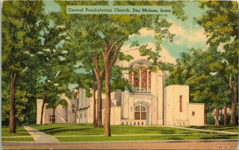 Central Presbyterian Church Des Moines Iowa IA Postcard VTG UNP Vintage Unused