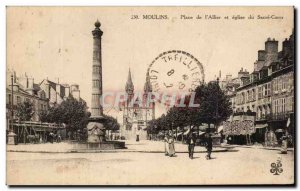 Old Postcard Moulins Place of & # 39Allier and Church of the Sacred Heart