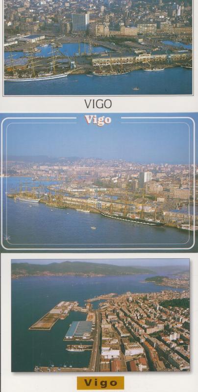 Vigo Harbour Docks Fishing Boat Spain 3x Rare Birds Eye Aerial 1980s Postcard s