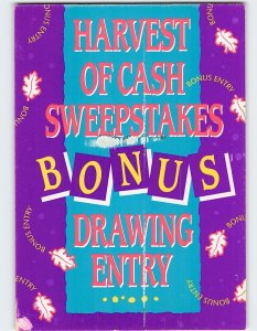 Postcard Harvest Of Cash Sweepstakes Bonus Drawing Entry, The Grand, New Jersey