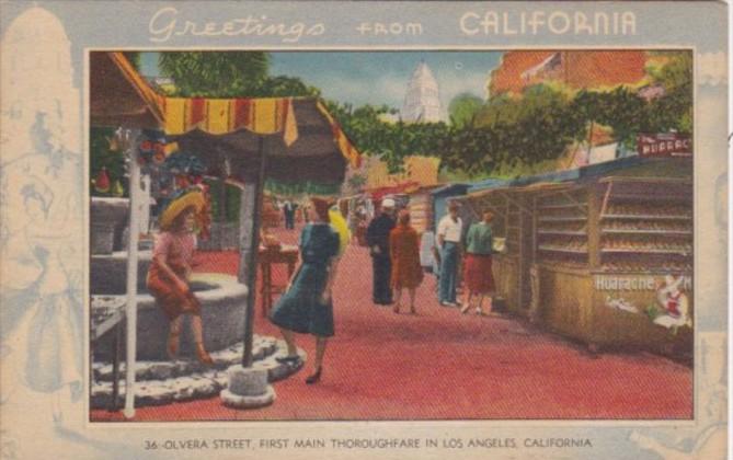 Greetings From California Olvera Street Blue Border 1959