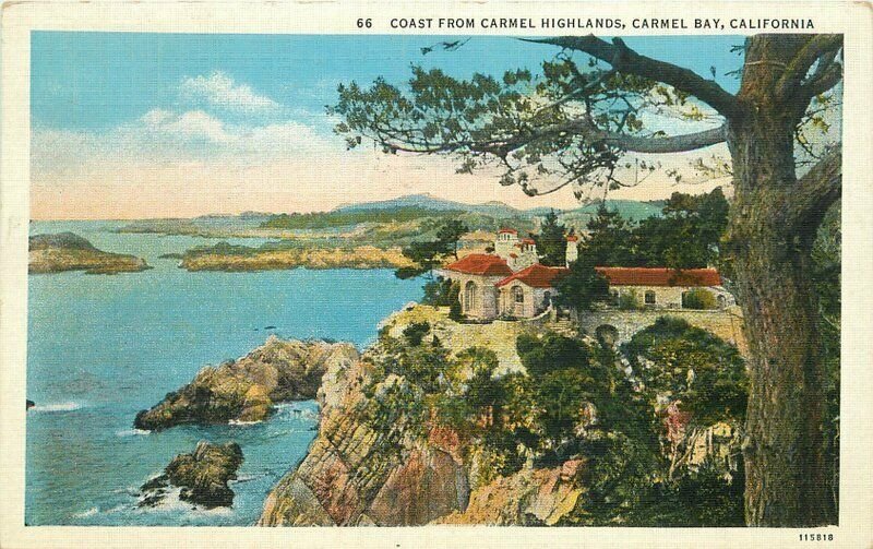 Beautiful View Carmel Highlands Coast Highway Postcard Teich linen 20-2786