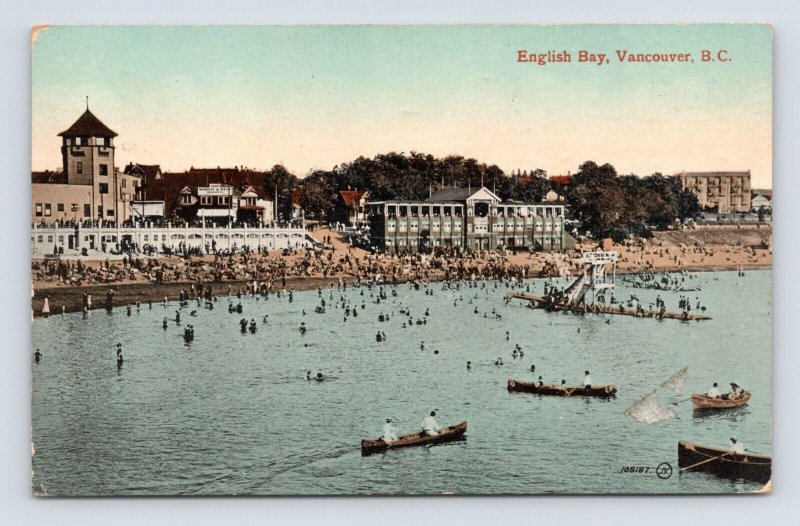 Boats & Bathers English Bay Vancouver BC Canada 1912 DB Postcard F18