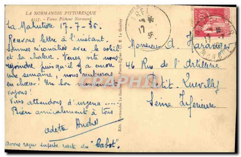 Old Postcard Normandy Picturesque Old Fisherman Normand