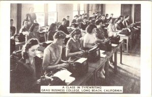 Long Beach, CA California  GRAU BUSINESS COLLEGE Women/Typing Class B&W Postcard