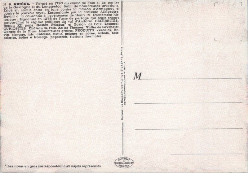 France Ariège... Pamiers, Foix, St. Girons Map Postcard BS.30