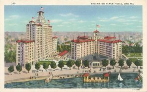 Chicago Illinois Edgewater Beach Hotel, Sailboats, White Border Postcard