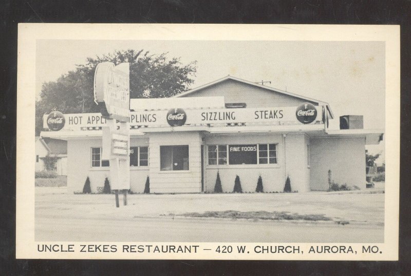 AURORA MISSOURI UNCLE ZEKES RESTAURANT VINTAGE ADVERTISING POSTCARD MO.