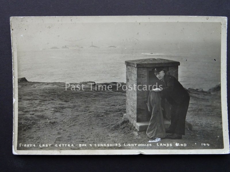Cornwall LANDS END Postman Collecting Post - First & Last Box c1940s RP Postcard
